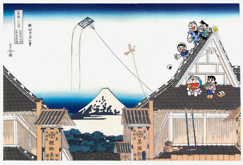 ドラえもん浮世絵 「富嶽三十六景・江都駿河町三井見世略図」