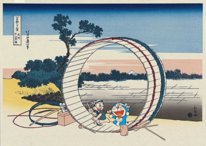 ドラえもん浮世絵木版画『富嶽三十六景　尾州不二見原』