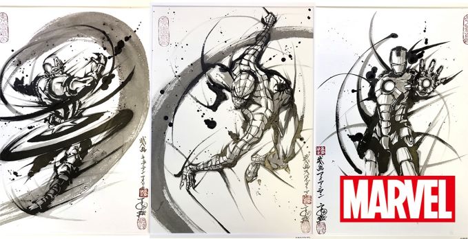 マーベルヒーロー 水墨武人画